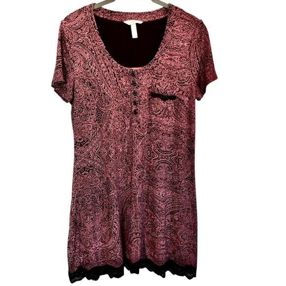 Soma COOL NIGHTS Short Sleeve Sleepshirt Pink & Brown Paisley Size Small - Picture 1 of 9